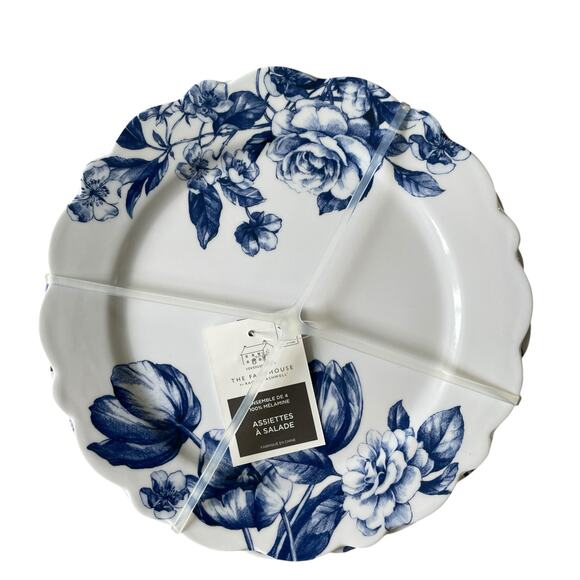Rachel Ashwell Farmhouse Blue Floral Melamine Salad Plates 9in Set of 4 NEW - Picture 2 of 15